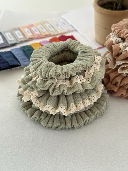 Set of 4 Double Gauze Hair Scrunchies in 4 Different Sizes