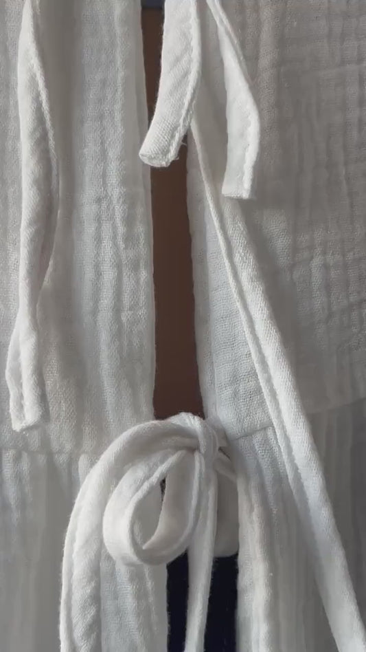 Muslin Double Gauze Loose String-Tie Blouse