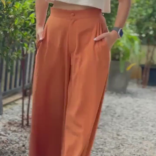 Cotton Wide Leg Pants with Front Zipper