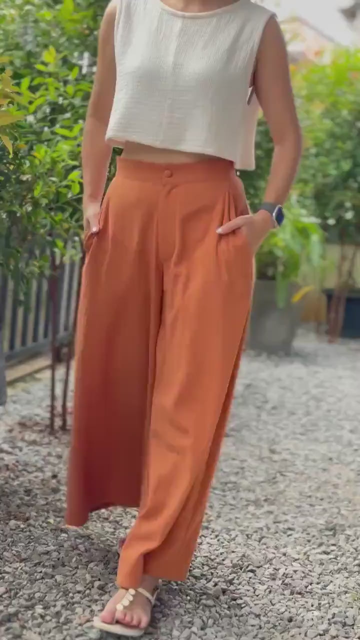 Cotton Wide Leg Pants with Front Zipper