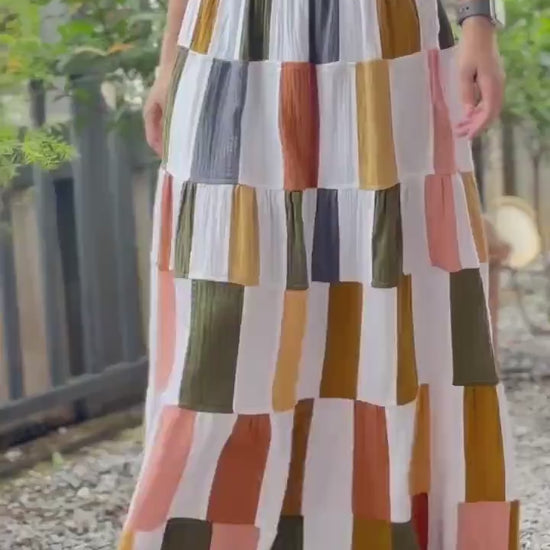 Double Gauze Boho Patch Maxi Skirt