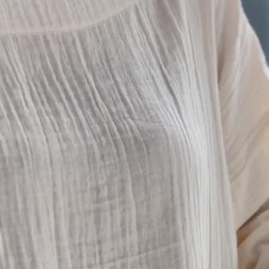 Double Gauze Wide Sleeve Front Crop Blouse