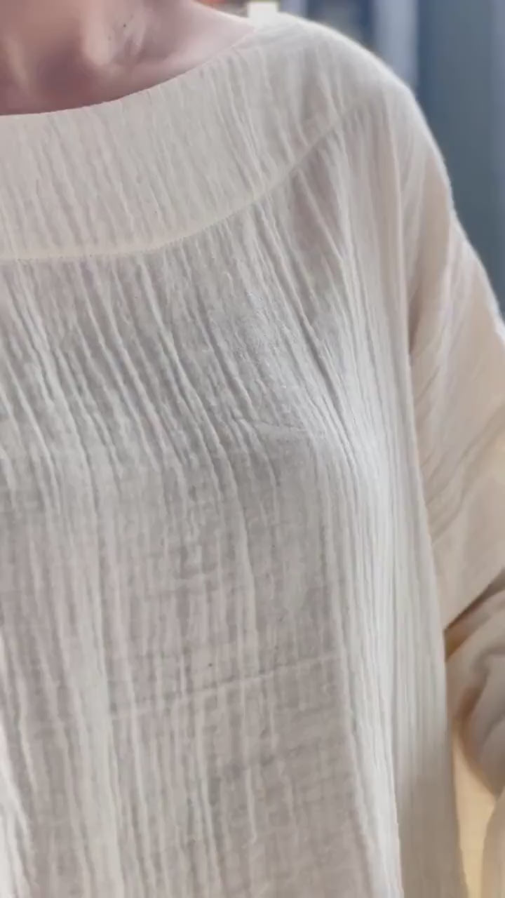 Double Gauze Wide Sleeve Front Crop Blouse