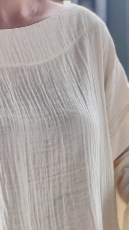 Double Gauze Wide Sleeve Front Crop Blouse