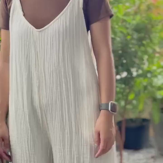Muslin Tie-Strap Jumpsuit | Double Gauze Tie-Shoulder Overalls | Lightweight Gauze Dungaree for Women