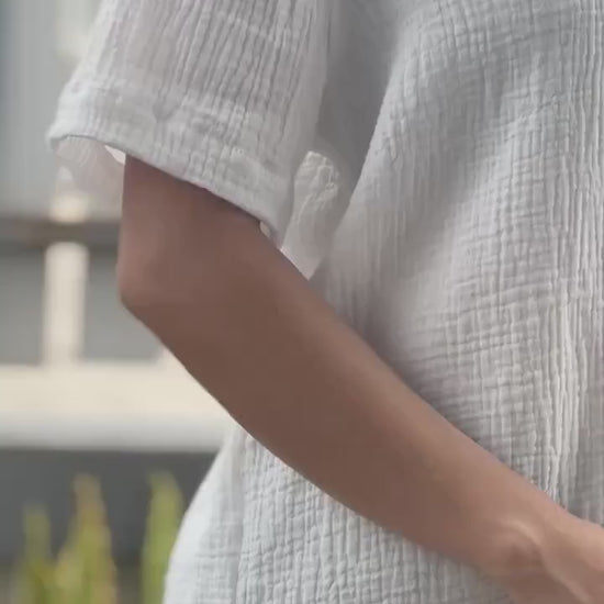 Double Gauze Short Sleeve Hawaiian Collar Blouse