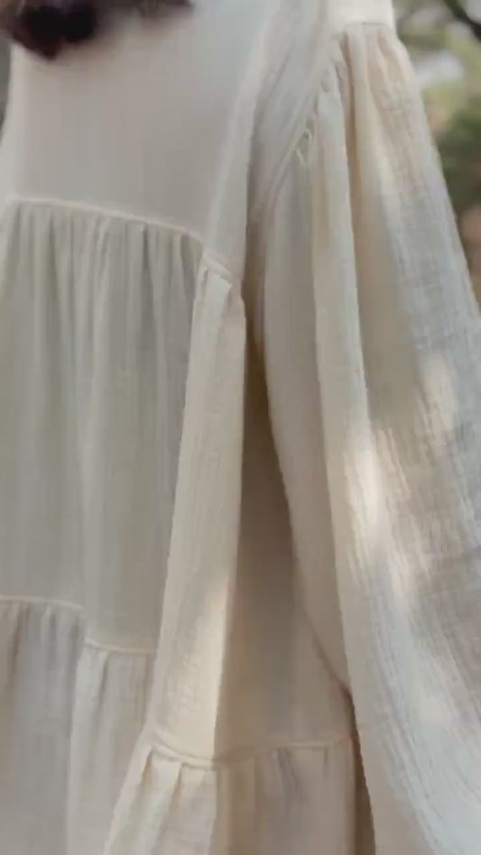 Double-Layer Double Gauze Ruffle Dress | Cotton Dress | Double Gauze Dress