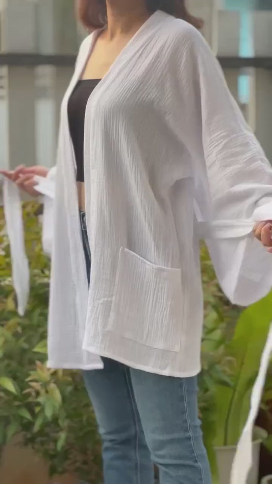 Muslin Double Gauze Kimono Loose Cover Up With Pockets
