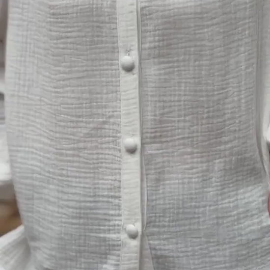 Muslin Double Gauze Band Collar Blouse | Crepe Cotton Loose Fit Shirt | Summer Shirt | Beach Wear | Swimsuit Cover