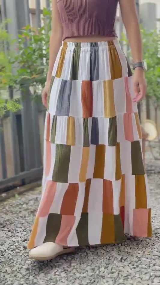 Double Gauze Boho Patch Maxi Skirt