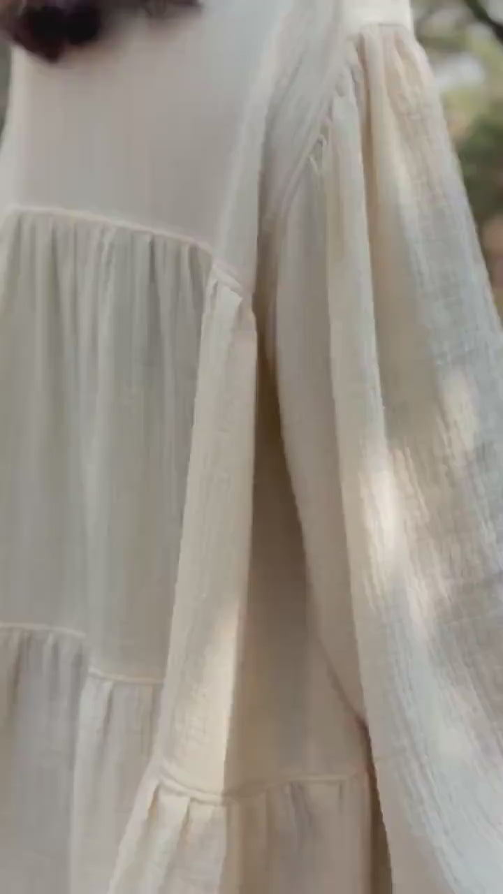 Double-Layer Double Gauze Ruffle Dress | Cotton Dress | Double Gauze Dress