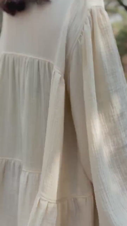 Double-Layer Double Gauze Ruffle Dress | Cotton Dress | Double Gauze Dress