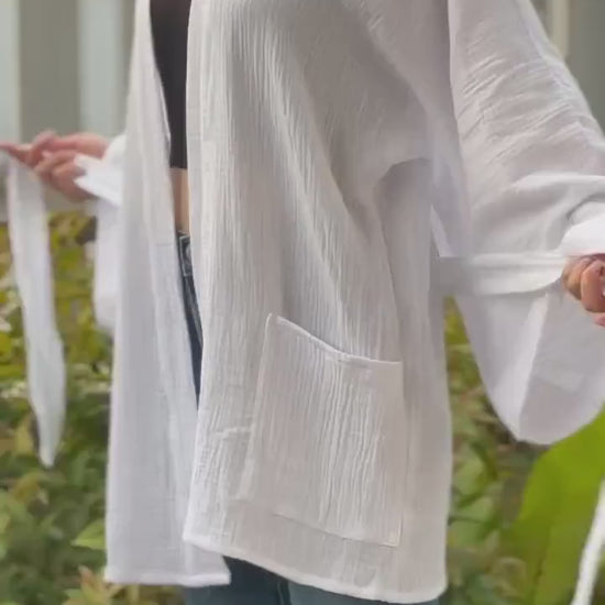 Muslin Double Gauze Kimono Loose Cover Up With Pockets