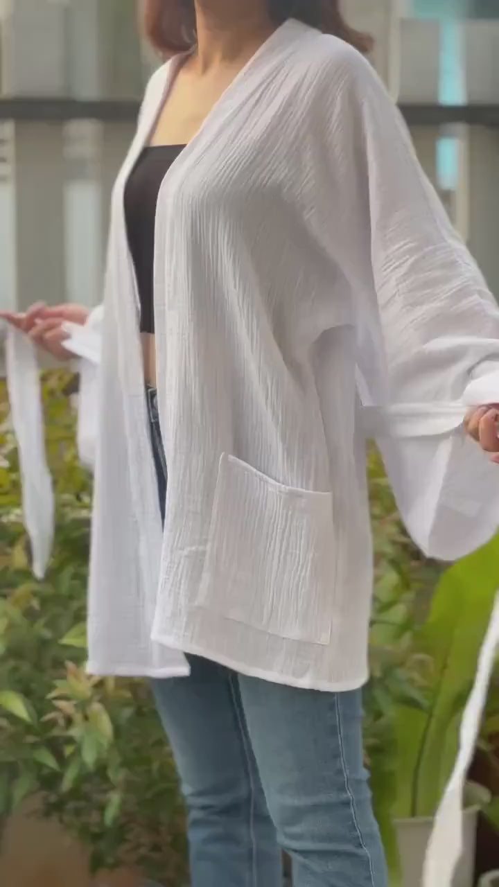 Muslin Double Gauze Kimono Loose Cover Up With Pockets