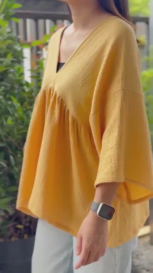 Boho Flare V-Neck Blouse in Muslin Double Gauze