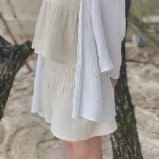 Organic Cotton Tie-Strap Top  | Adjustable Shoulder Bow Cami | Crinkle Double Gauze Ruffle Tank |  Breathable Minimalist Summer Blouse