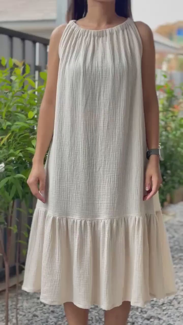 Sleeveless Ruffled Dress | Cotton Dress | Double Gauze Dress