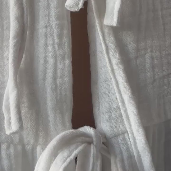 Muslin Double Gauze Loose String-Tie Blouse