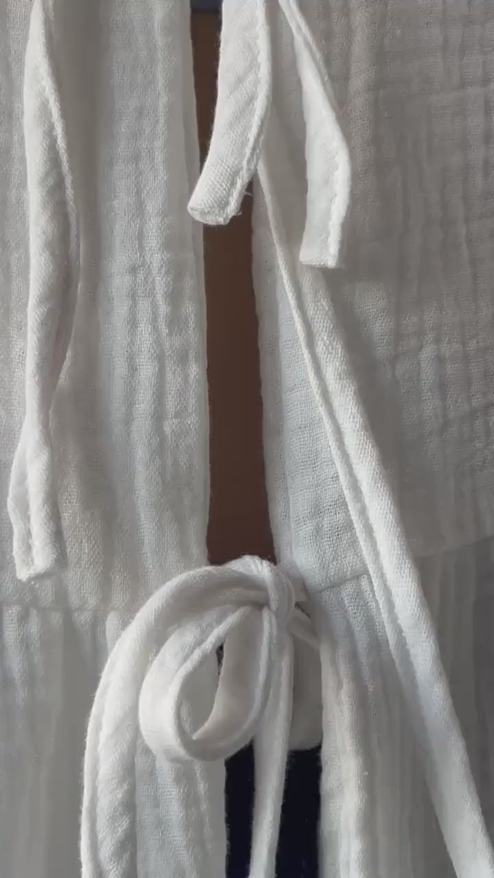 Muslin Double Gauze Loose String-Tie Blouse