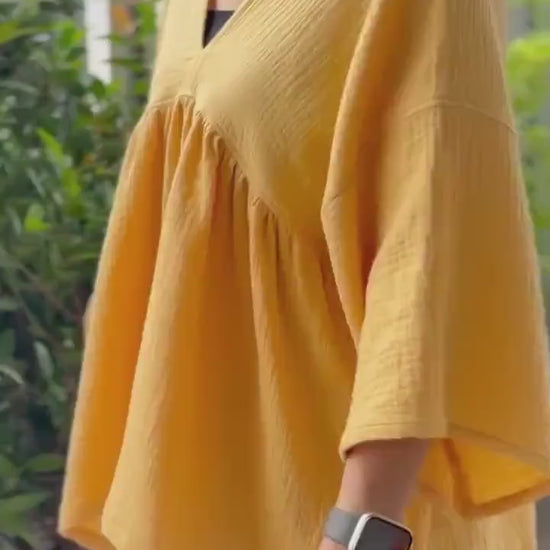 Boho Flare V-Neck Blouse in Muslin Double Gauze