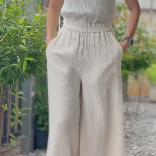 Sleeveless Jumpsuit in Double Cotton Gauze