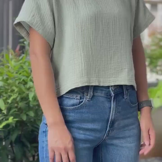 Double Gauze Reverseable Button-up Blouse