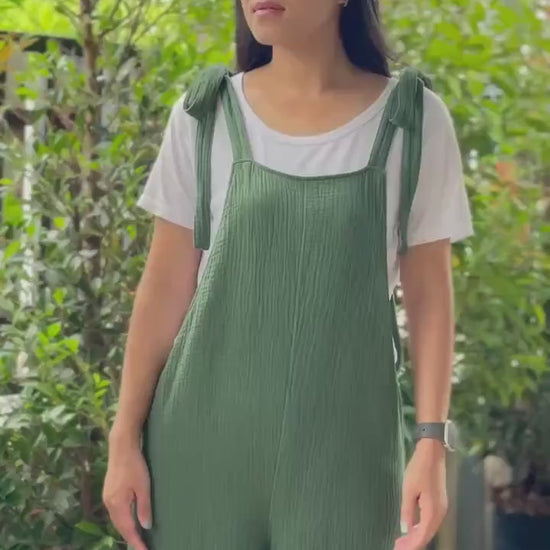 Gauze Short Overalls Women