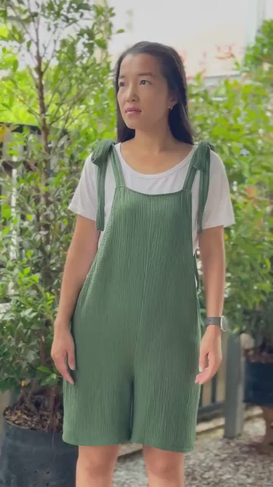 Gauze Short Overalls Women