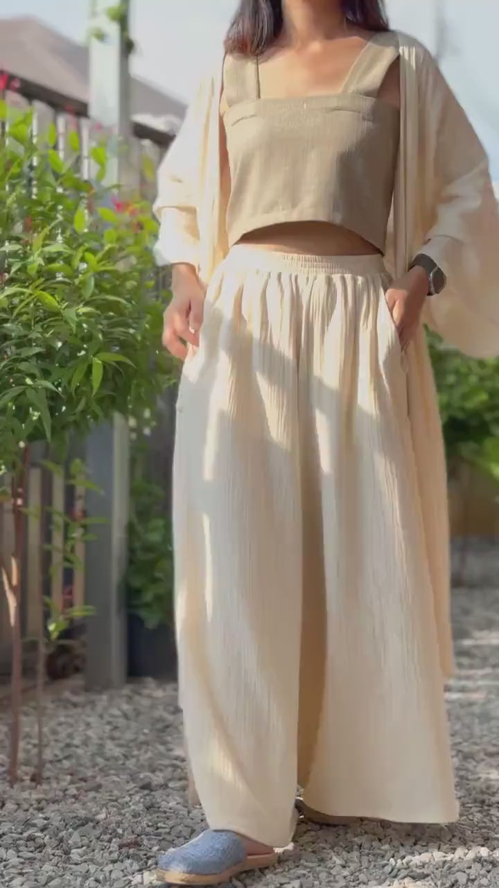 Wide Leg Pants | Muslin Maxi Pants | Loose Gauze Trousers Womens Double | Gauze Muslin Pants - Loungeware