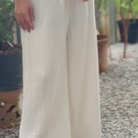 Casual Smocked Waist Cotton Gauze Trousers /Gauze Muslin Pants - Loungeware