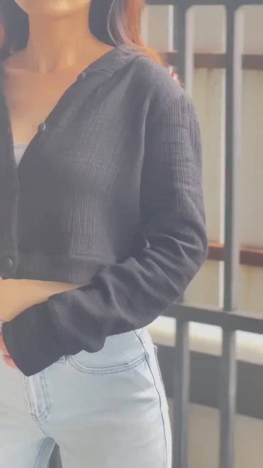 Muslin Triple Gauze Cropped Hoodie