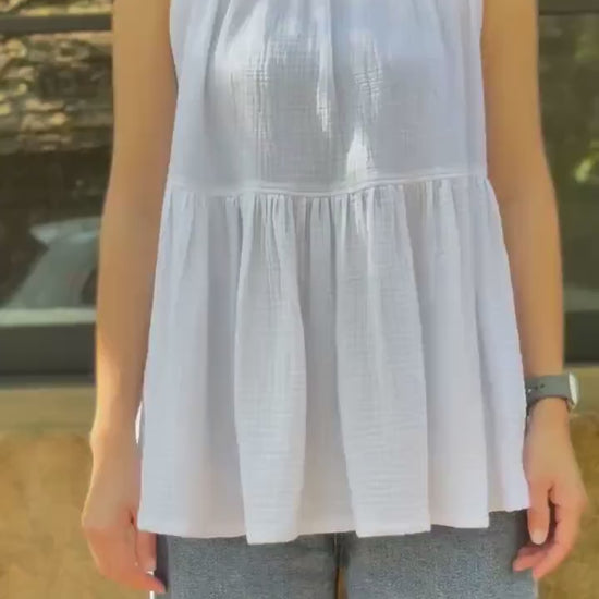 Muslin Double Gauze Blouse with Ruffles |Summer Tank Top