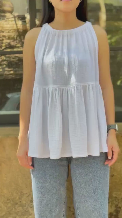 Muslin Double Gauze Blouse with Ruffles |Summer Tank Top
