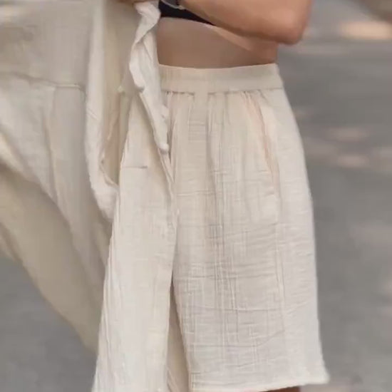 Womens Double Gauze Muslin Top and Shorts Set - Loungeware
