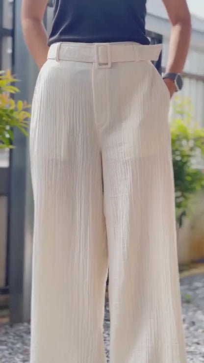 Gauze Muslin Pants | Cotton Pants | Womens Pants with Belt | Wide Leg Pants | Luxury Boho Pants | Muslin Maxi Pants | Loose Gauze Trousers