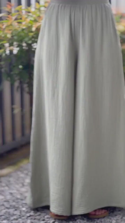 Gauze Muslin Pants |Cotton Pants |Wide Leg Pants | Muslin Maxi Pants | Loose Gauze Trousers Womens Double | Gauze Muslin Pants - Loungeware