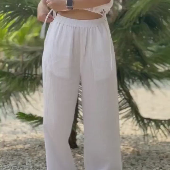 Muslin Double Gauze V-Neck Blouse with Adjustable Crop Top