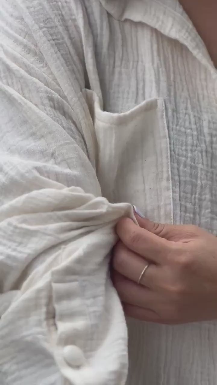 Double Gauze Loose-Fitting Long Sleeve Blouse